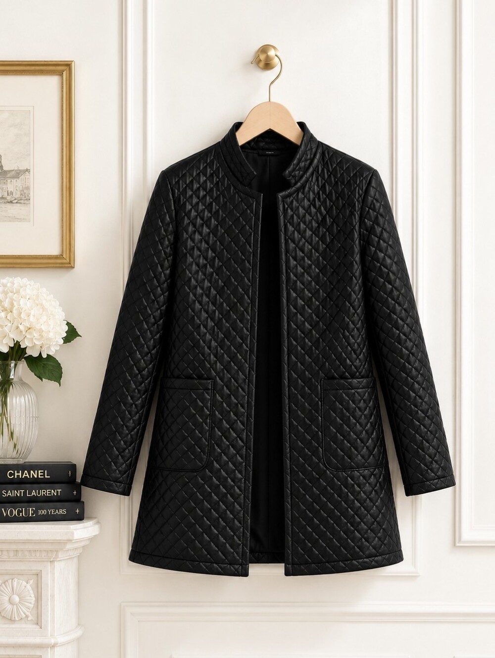 NYCC Black Quilted Jacket Coat | Size L Parisian Chic Quiet Luxury Career Wear - Picture 5 of 7